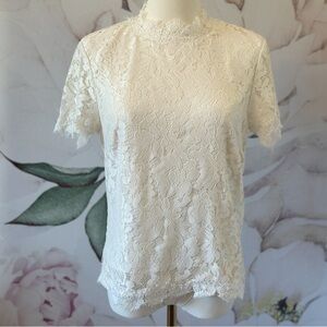 Laundry White Lace Women's Short Sleeve Top Size S